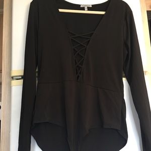 size XL black lace body suit